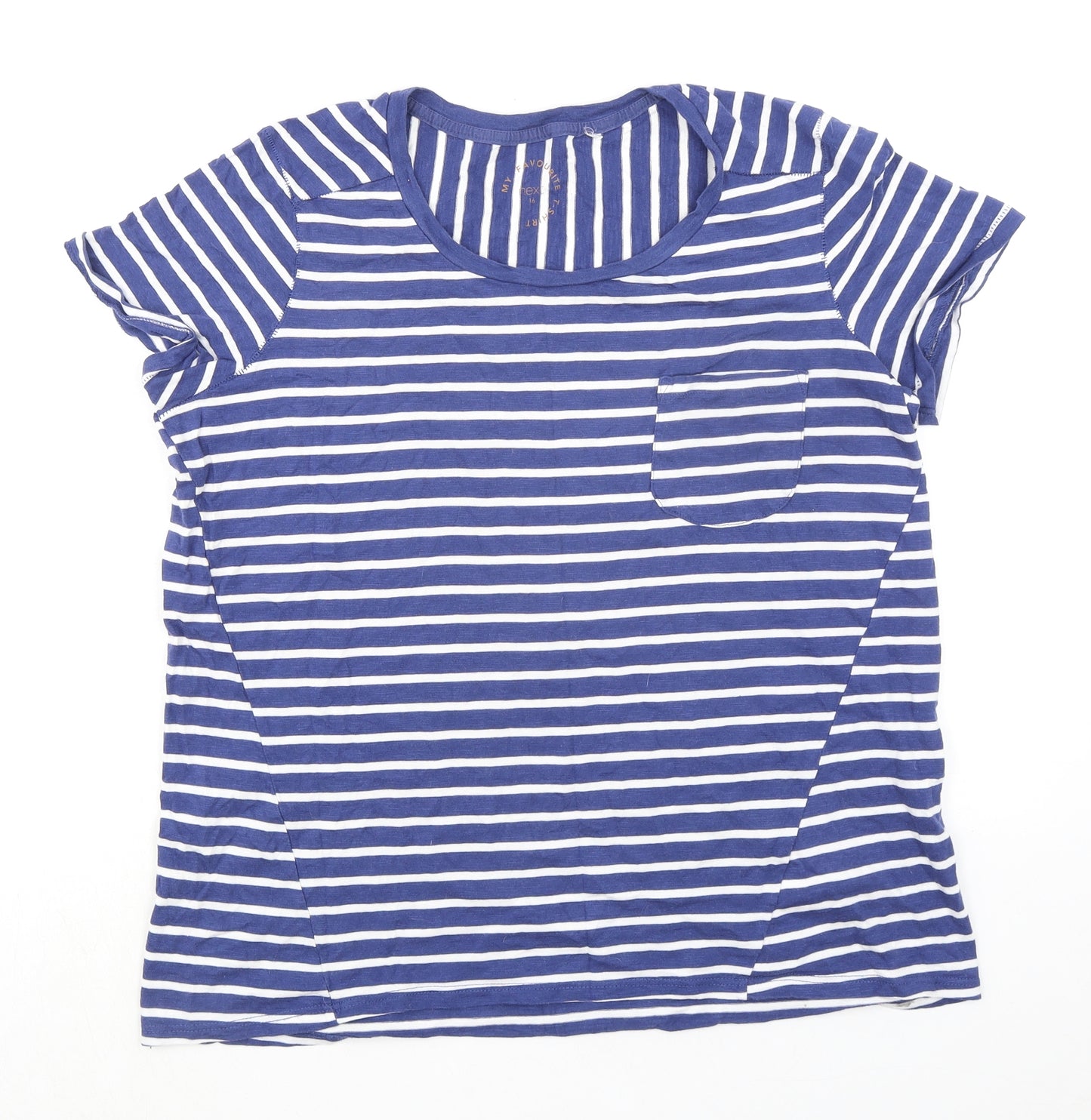 NEXT Womens Blue Striped 100% Cotton Basic T-Shirt Size 16 Round Neck
