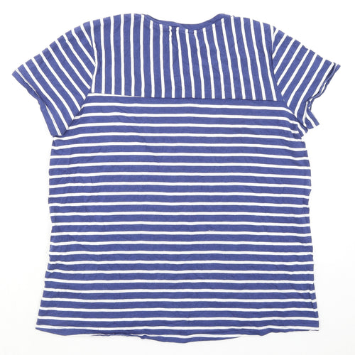 NEXT Womens Blue Striped 100% Cotton Basic T-Shirt Size 16 Round Neck