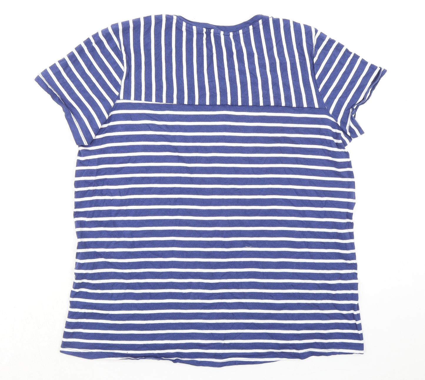 NEXT Womens Blue Striped 100% Cotton Basic T-Shirt Size 16 Round Neck