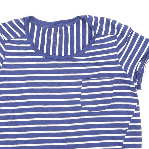 NEXT Womens Blue Striped 100% Cotton Basic T-Shirt Size 16 Round Neck
