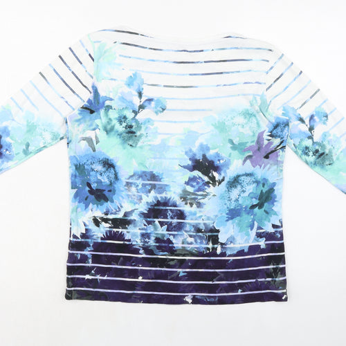 Bella di Notte Womens Blue Striped 100% Cotton Basic T-Shirt Size 14 Round Neck - Flower Pattern