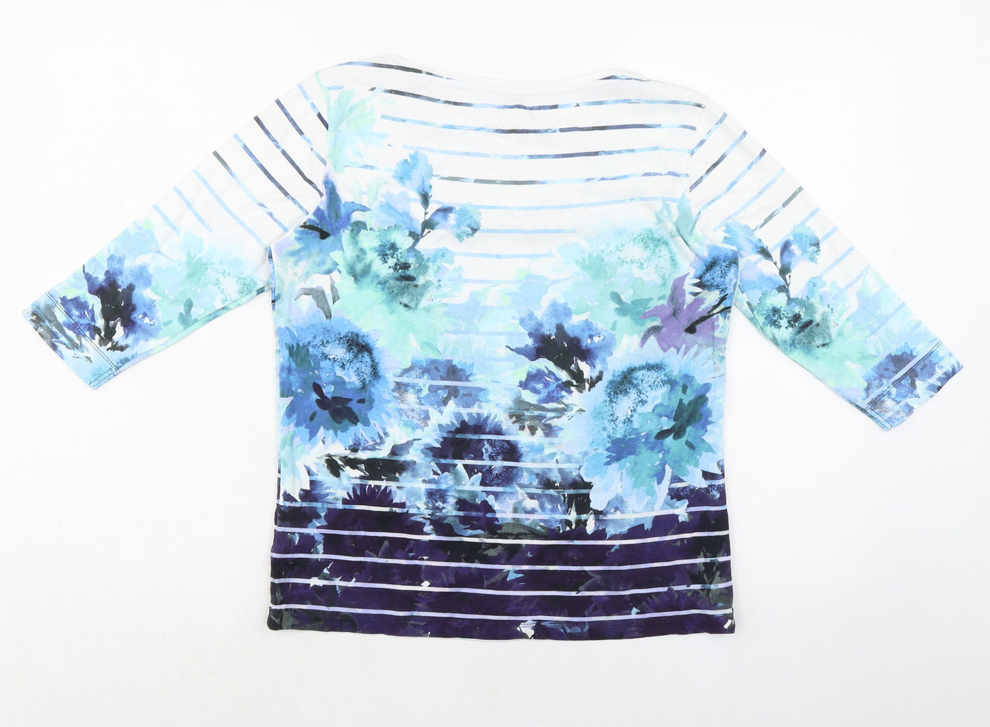 Bella di Notte Womens Blue Striped 100% Cotton Basic T-Shirt Size 14 Round Neck - Flower Pattern