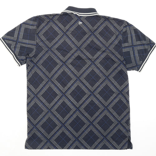 Dunlop Mens Blue Check Polyester Polo Size S Collared Button