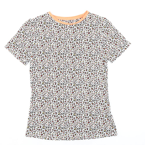 Marks and Spencer Womens Multicoloured Animal Print Cotton Basic T-Shirt Size 8 Round Neck - Leopard Print