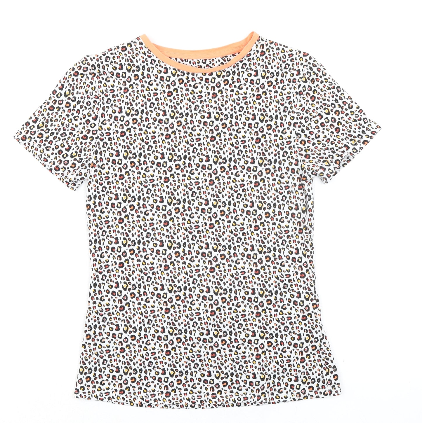 Marks and Spencer Womens Multicoloured Animal Print Cotton Basic T-Shirt Size 8 Round Neck - Leopard Print