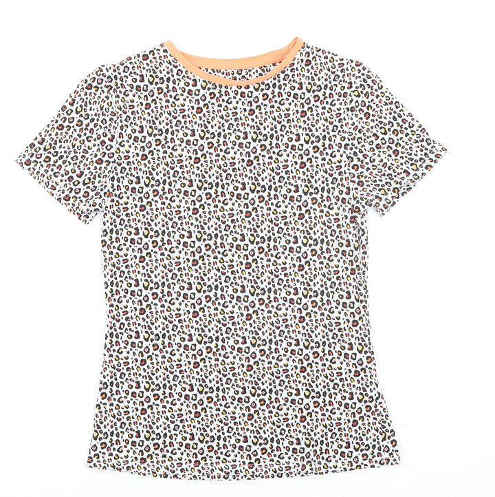 Marks and Spencer Womens Multicoloured Animal Print Cotton Basic T-Shirt Size 8 Round Neck - Leopard Print