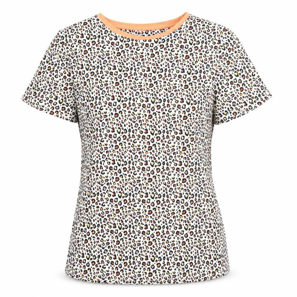 Marks and Spencer Womens Multicoloured Animal Print Cotton Basic T-Shirt Size 8 Round Neck - Leopard Print