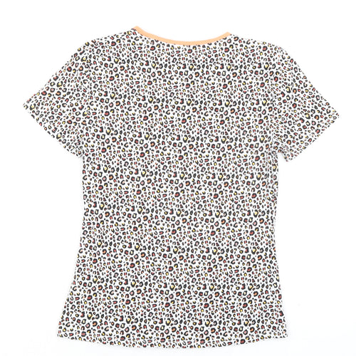 Marks and Spencer Womens Multicoloured Animal Print Cotton Basic T-Shirt Size 8 Round Neck - Leopard Print
