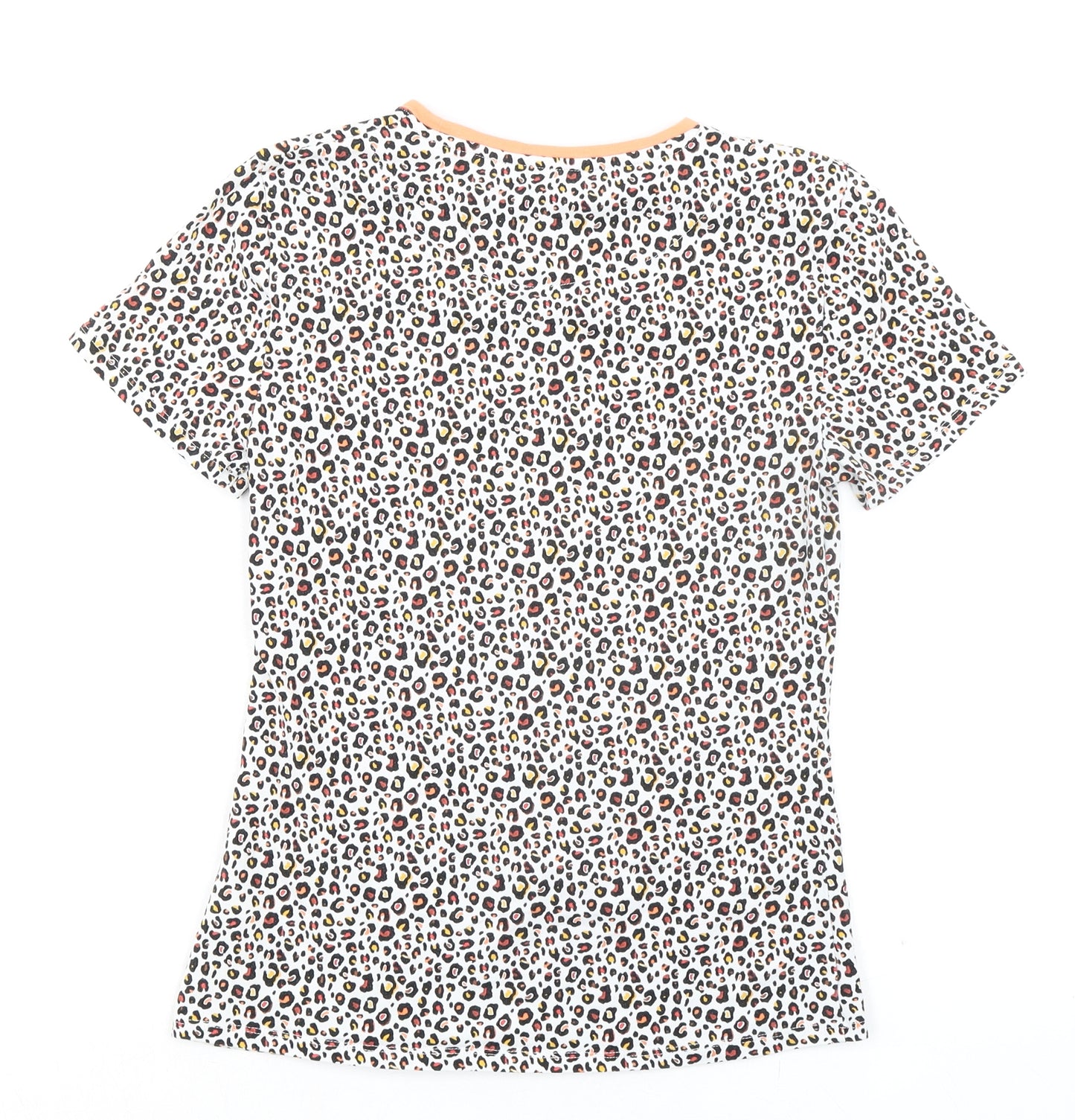 Marks and Spencer Womens Multicoloured Animal Print Cotton Basic T-Shirt Size 8 Round Neck - Leopard Print