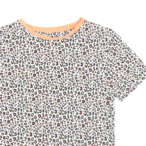 Marks and Spencer Womens Multicoloured Animal Print Cotton Basic T-Shirt Size 8 Round Neck - Leopard Print