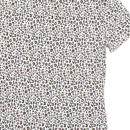 Marks and Spencer Womens Multicoloured Animal Print Cotton Basic T-Shirt Size 8 Round Neck - Leopard Print