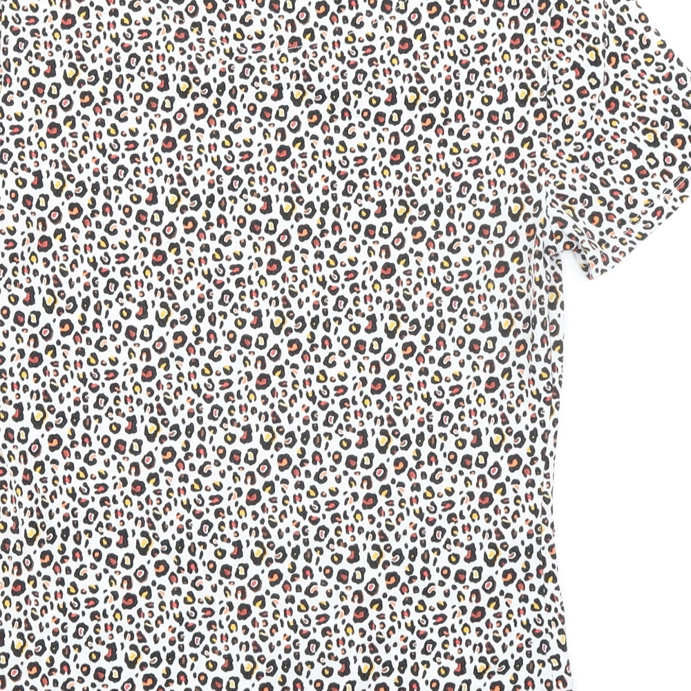 Marks and Spencer Womens Multicoloured Animal Print Cotton Basic T-Shirt Size 8 Round Neck - Leopard Print