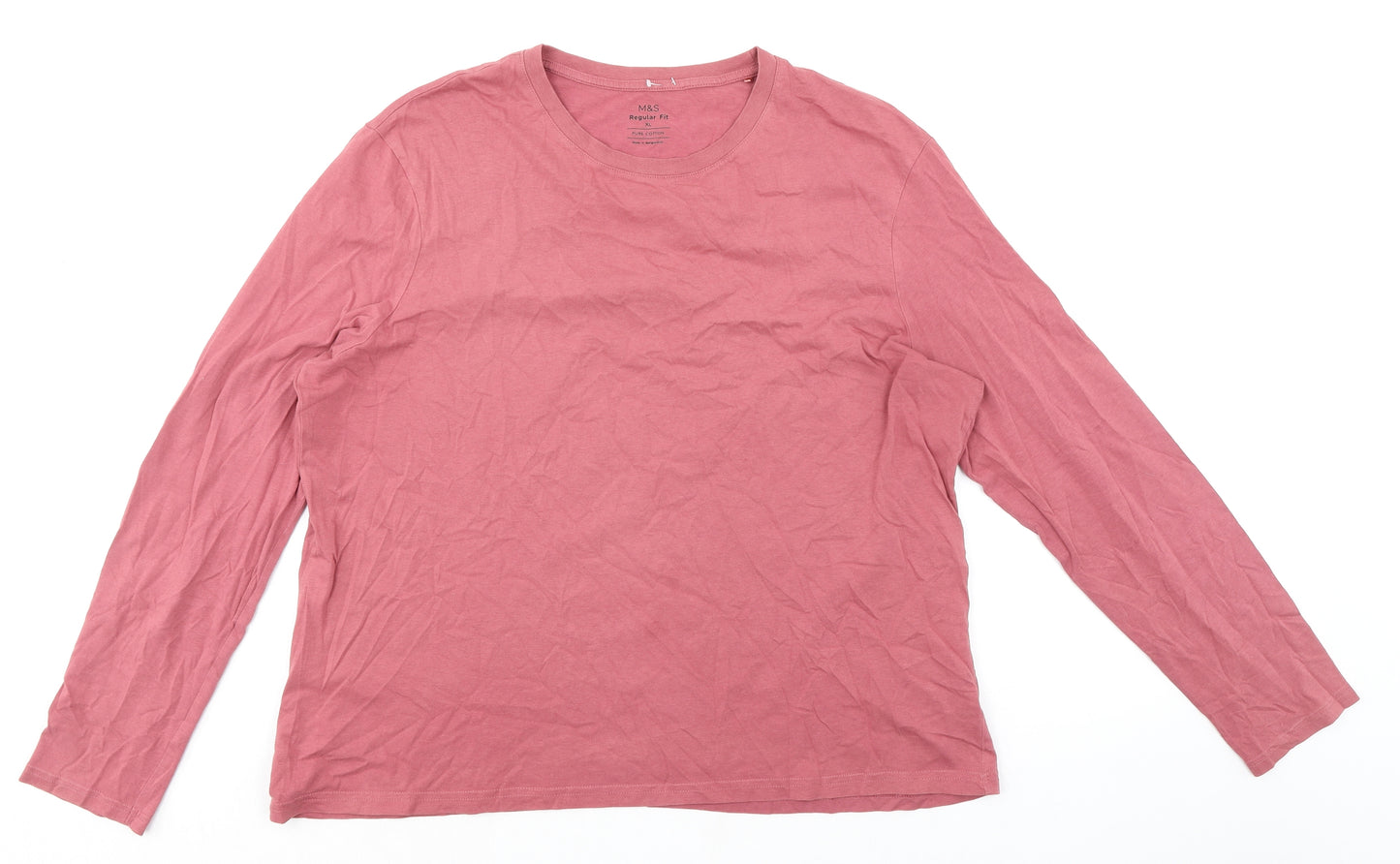 Marks and Spencer Womens Pink Cotton Basic T-Shirt Size XL Round Neck