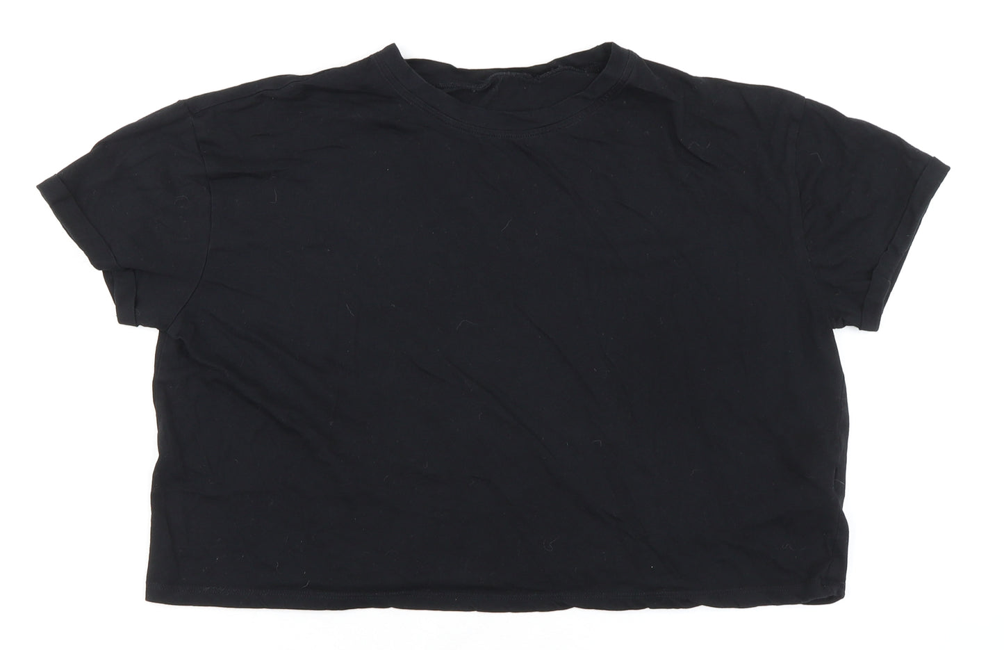 New Look Womens Black 100% Cotton Basic T-Shirt Size 12 Round Neck