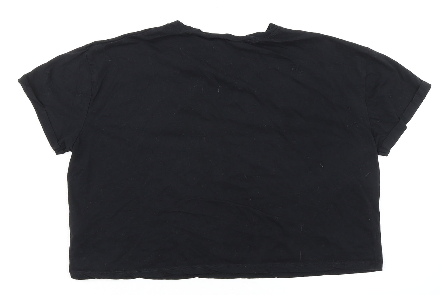 New Look Womens Black 100% Cotton Basic T-Shirt Size 12 Round Neck