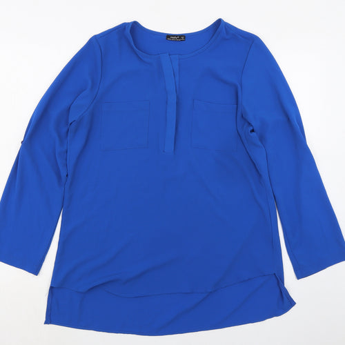 Helly Womens Blue Polyester Basic Blouse Size XL Round Neck
