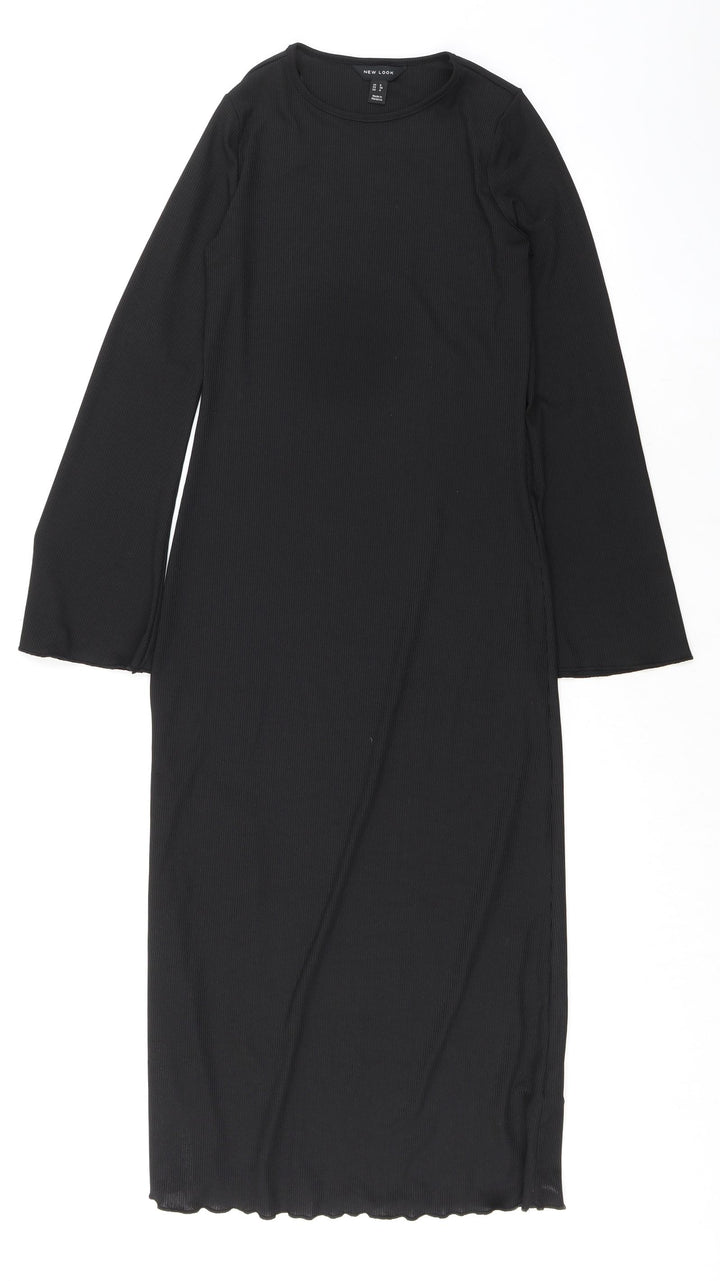 New Look Womens Black Polyester Sheath Size 8 Crew Neck Pullover - Ribbed