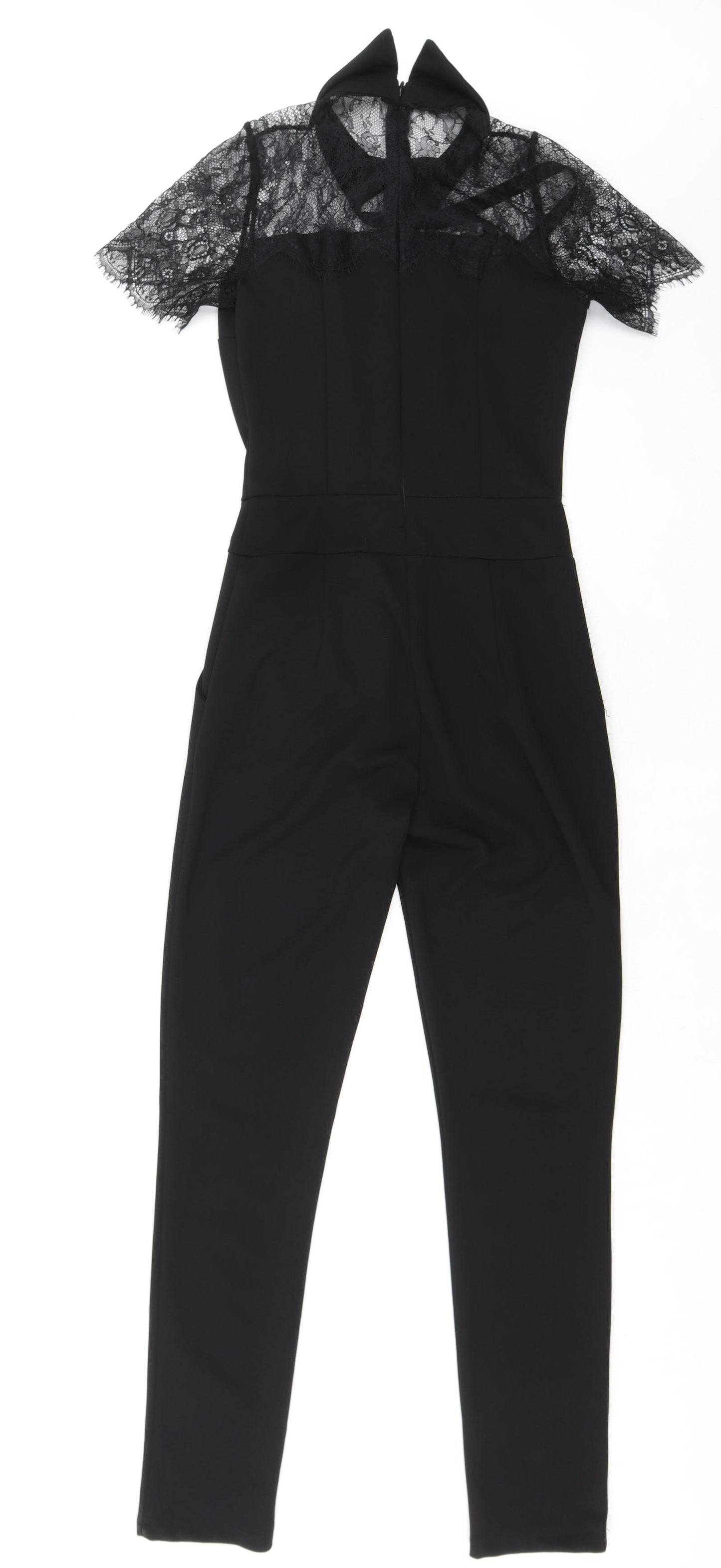 Boohoo Womens Black Polyester Jumpsuit One-Piece Size S L30 in Zip - Lace Neckline