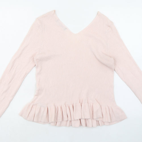 Marks and Spencer Womens Pink V-Neck Viscose Pullover Jumper Size 16