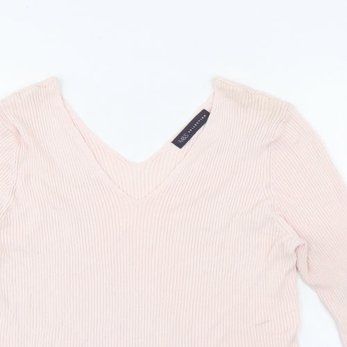 Marks and Spencer Womens Pink V-Neck Viscose Pullover Jumper Size 16