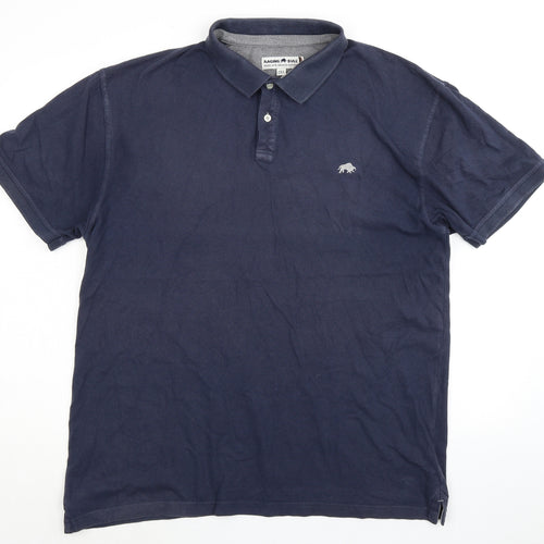Raging Bull Mens Blue 100% Cotton Polo Size 2XL Collared Button