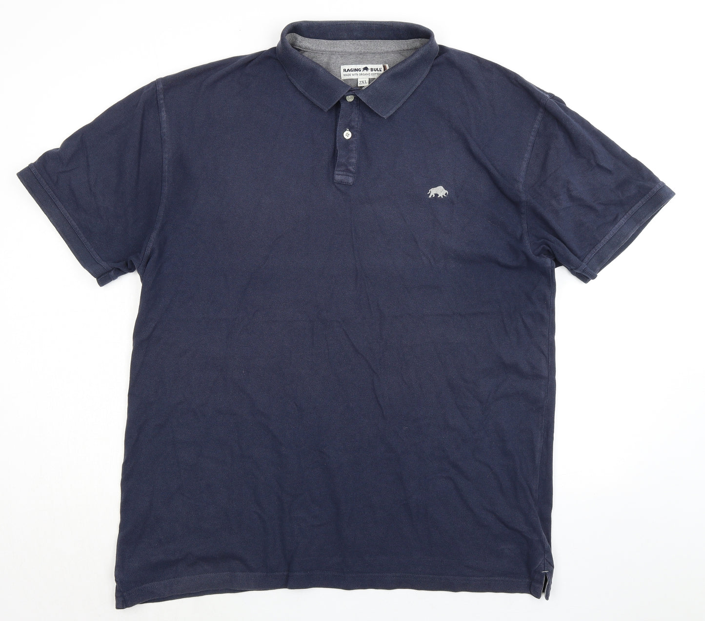 Raging Bull Mens Blue 100% Cotton Polo Size 2XL Collared Button