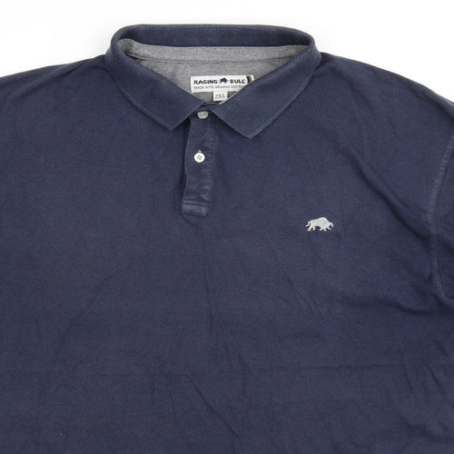 Raging Bull Mens Blue 100% Cotton Polo Size 2XL Collared Button