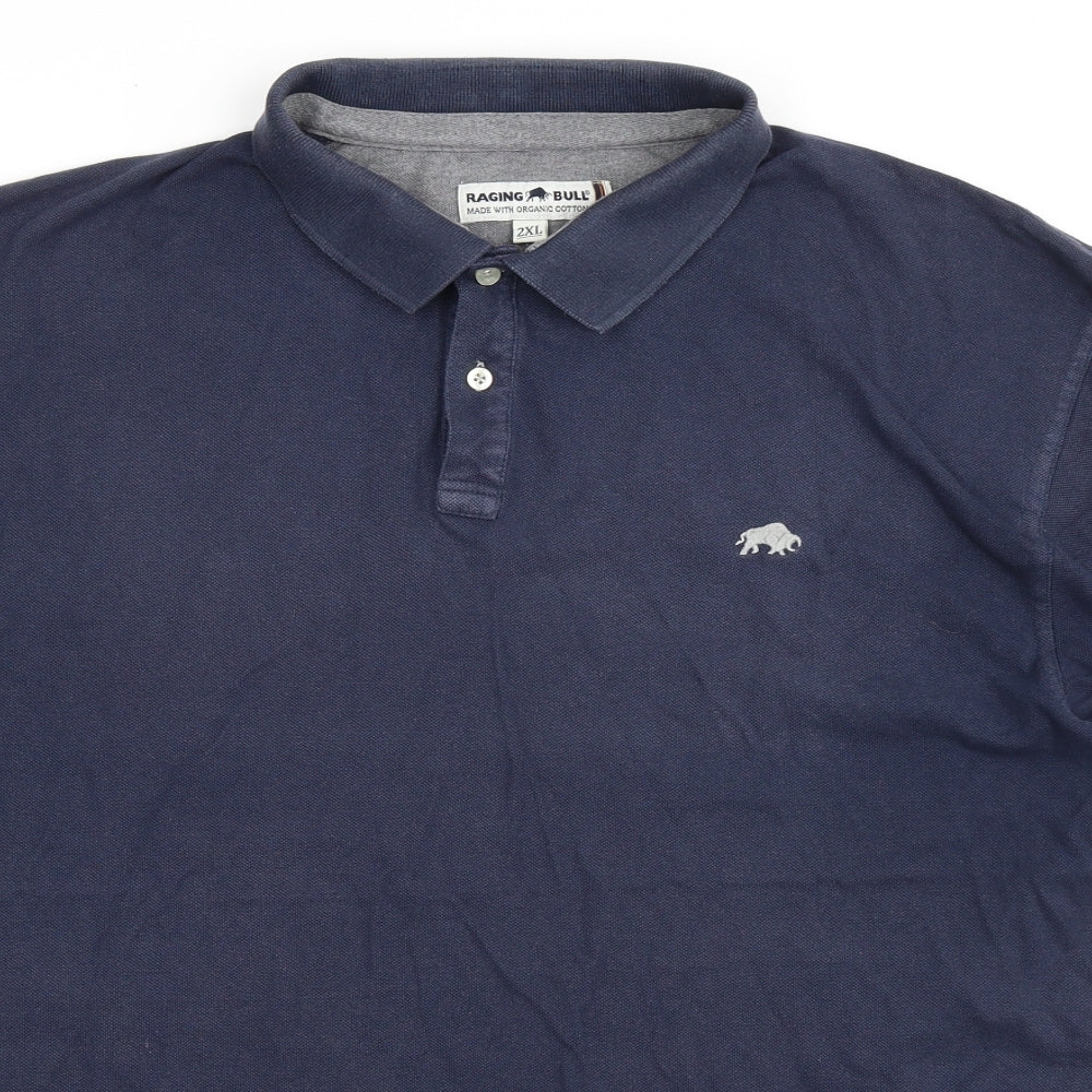 Raging Bull Mens Blue 100% Cotton Polo Size 2XL Collared Button