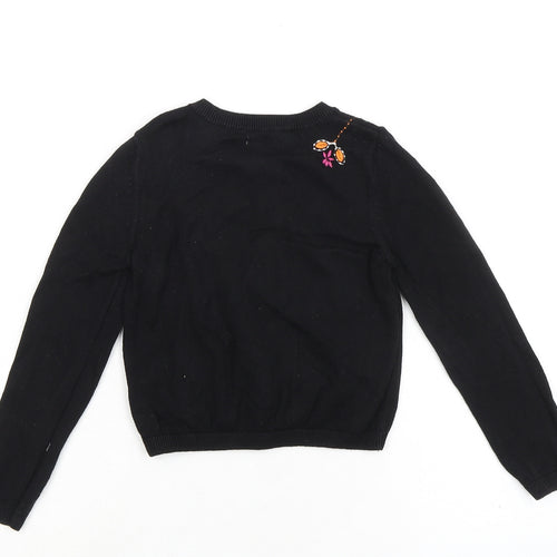 NEXT Girls Black Round Neck Cotton Cardigan Jumper Size 5 Years Button - Flower Detail