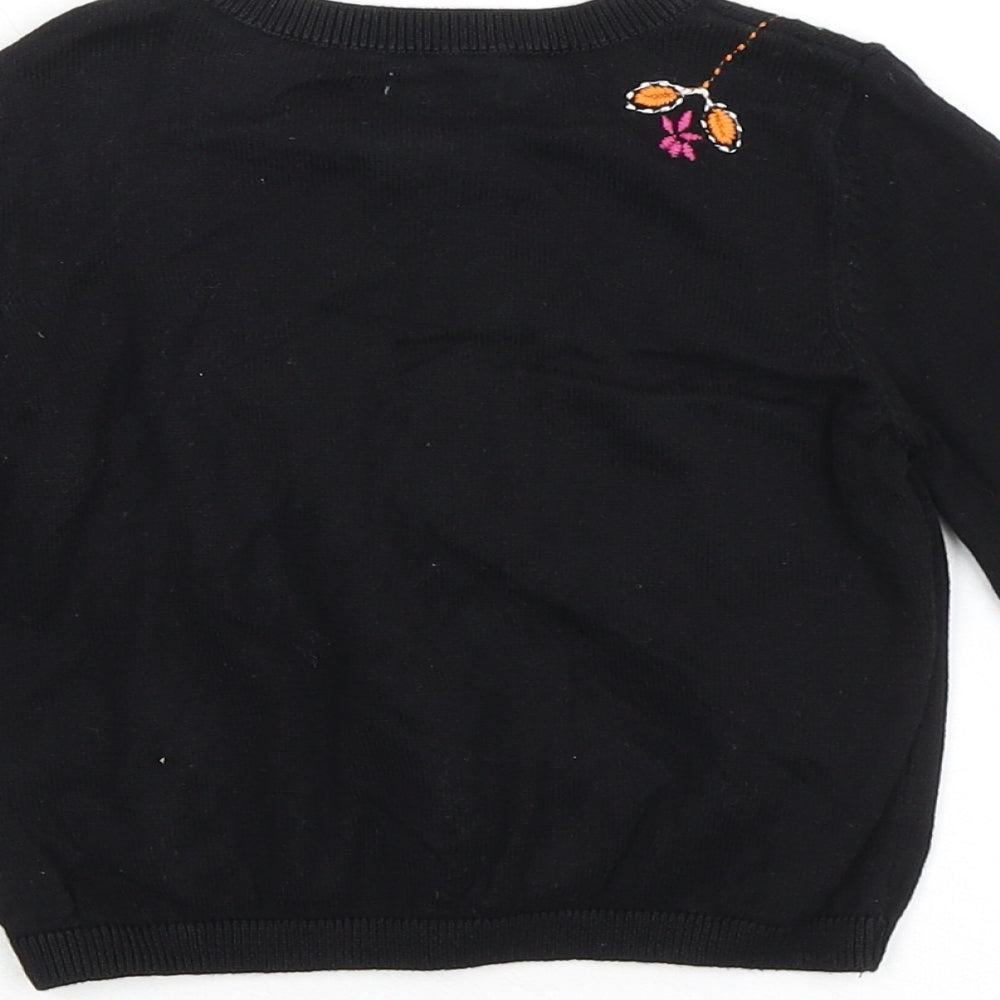 NEXT Girls Black Round Neck Cotton Cardigan Jumper Size 5 Years Button - Flower Detail