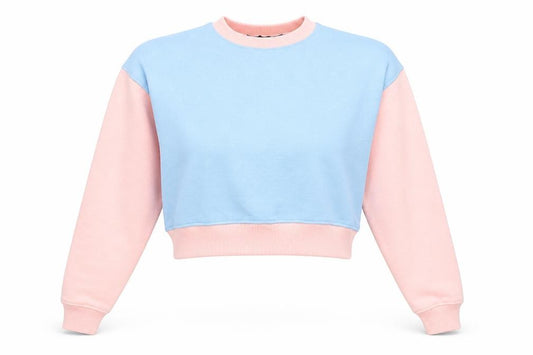 Front view of PRETTYLITTLETHING women’s multicoloured colourblock polyester pullover sweatshirt, size UK 8, pullover