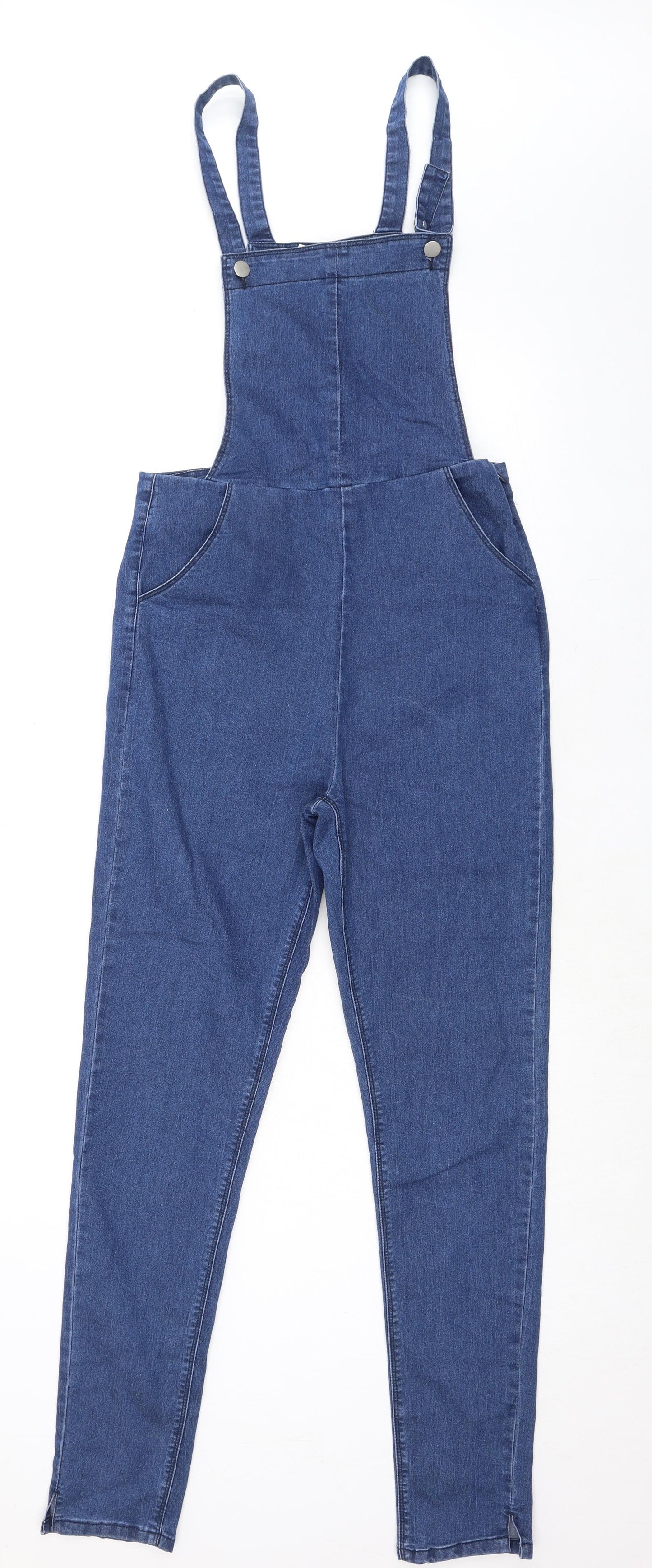 Boohoo Womens Blue Cotton Dungaree One-Piece Size 10 L30 in Button