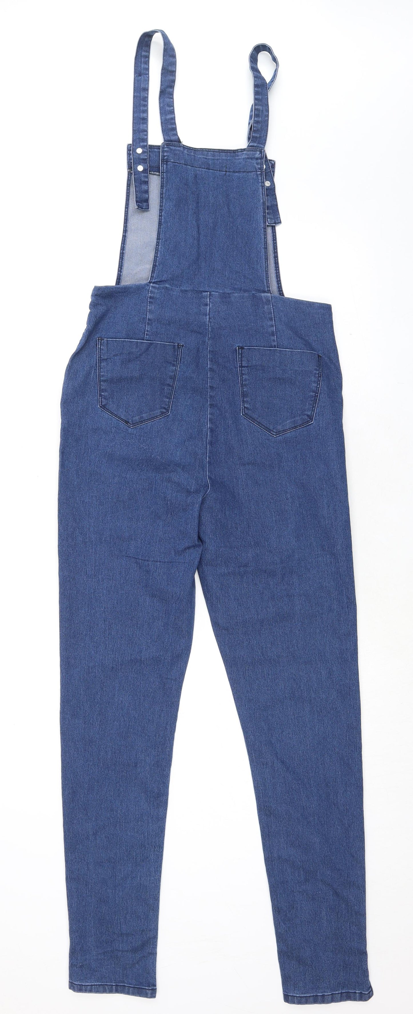 Boohoo Womens Blue Cotton Dungaree One-Piece Size 10 L30 in Button