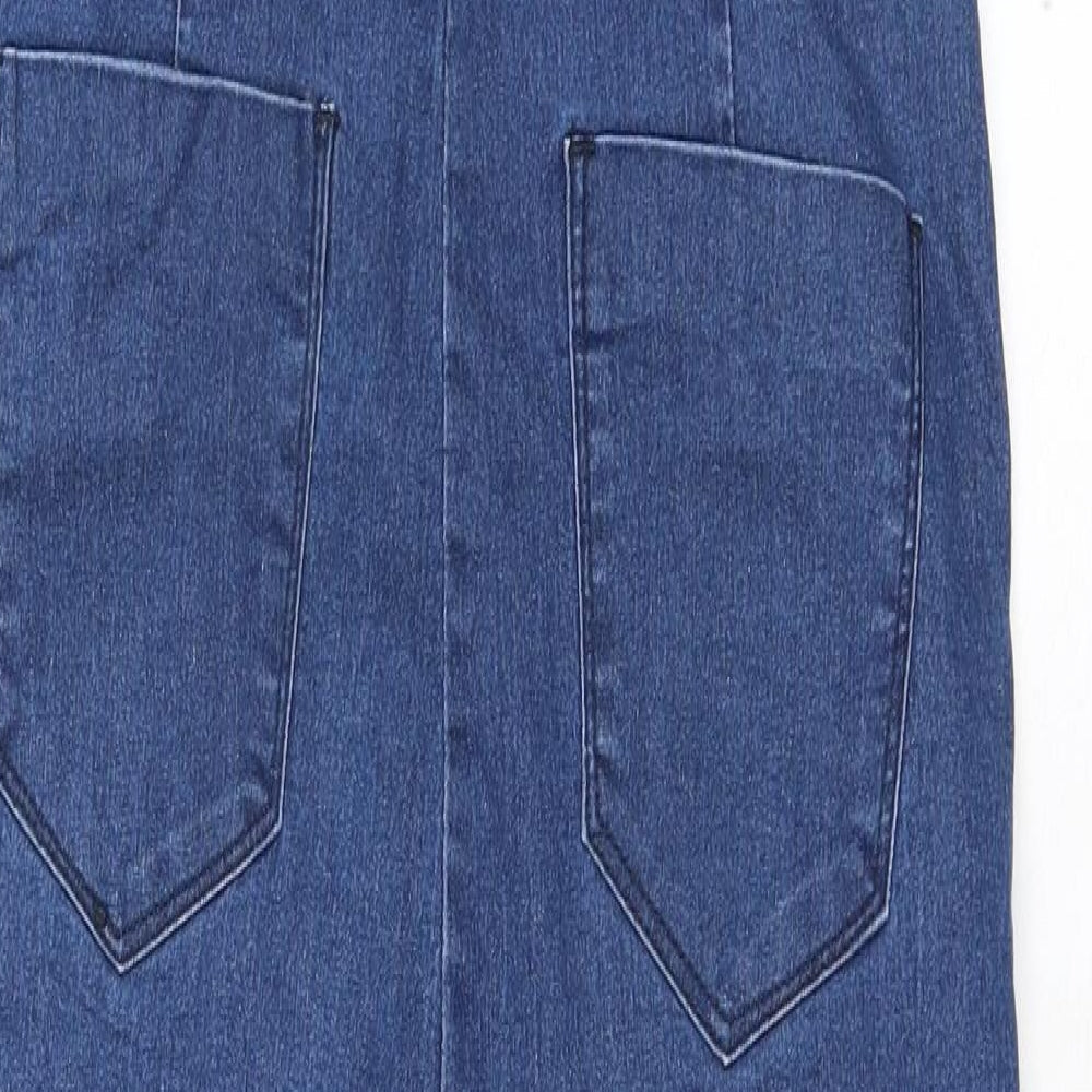 Boohoo Womens Blue Cotton Dungaree One-Piece Size 10 L30 in Button