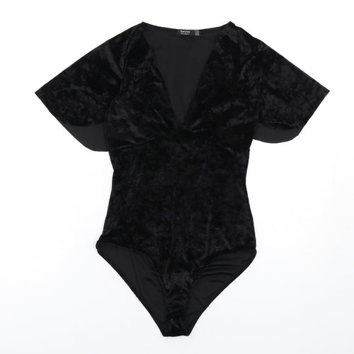 Bershka Womens Black Polyester Bodysuit One-Piece Size M Snap