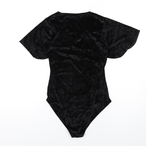 Bershka Womens Black Polyester Bodysuit One-Piece Size M Snap