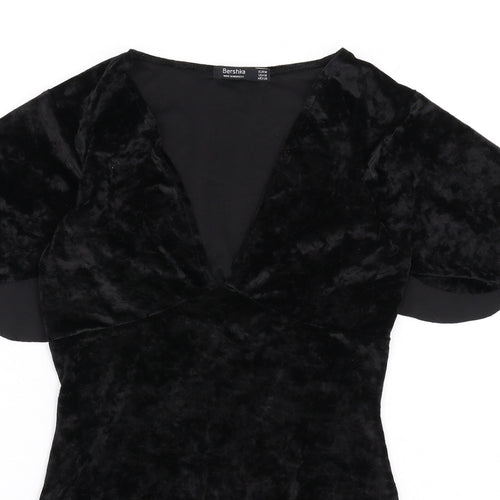 Bershka Womens Black Polyester Bodysuit One-Piece Size M Snap