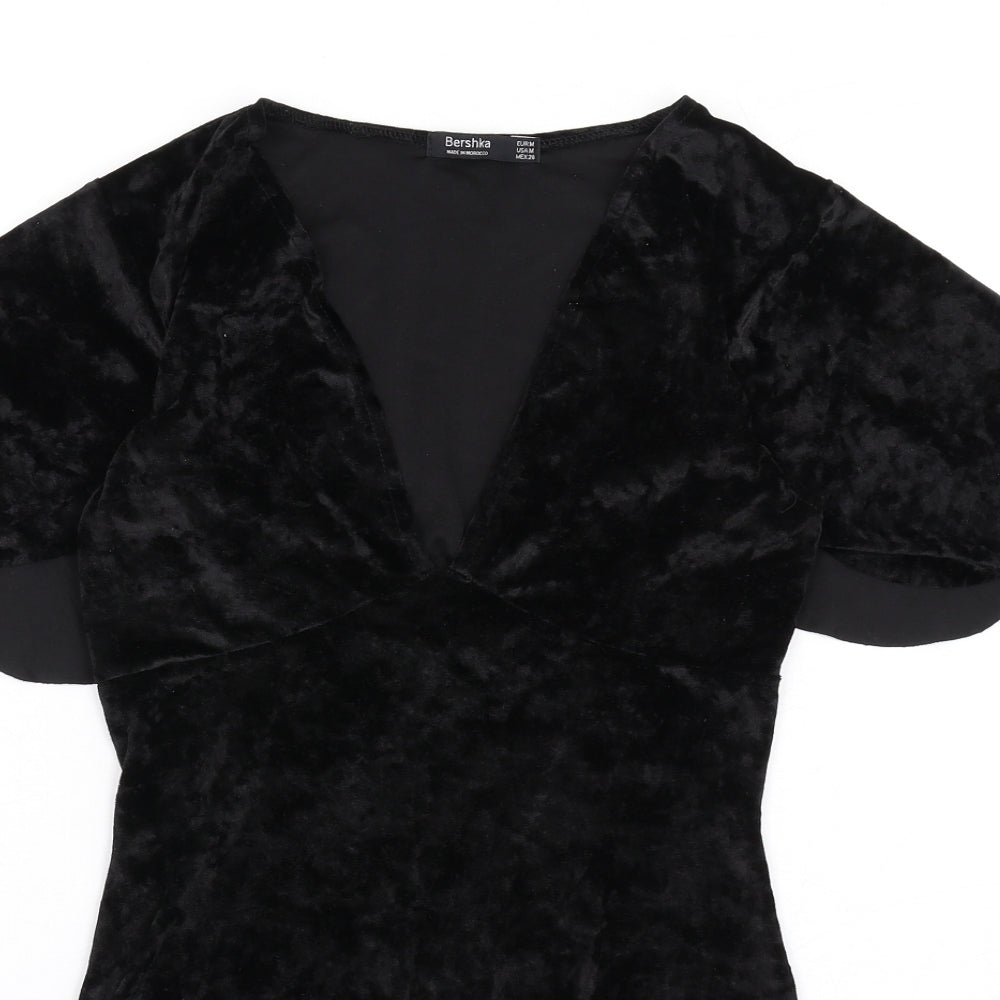 Bershka Womens Black Polyester Bodysuit One-Piece Size M Snap