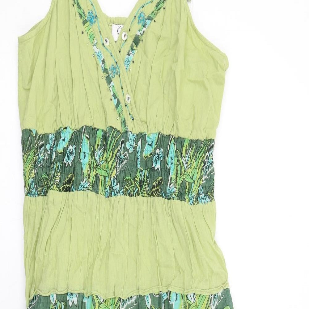 Klass Womens Green Geometric Cotton A-Line Size 16 V-Neck Pullover