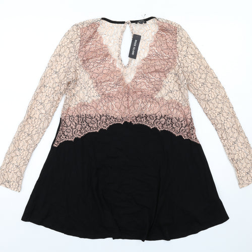 River Island Womens Black Colourblock Polyamide Trapeze & Swing Size 6 V-Neck Pullover