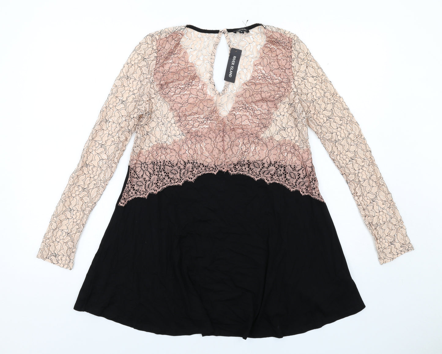 River Island Womens Black Colourblock Polyamide Trapeze & Swing Size 6 V-Neck Pullover