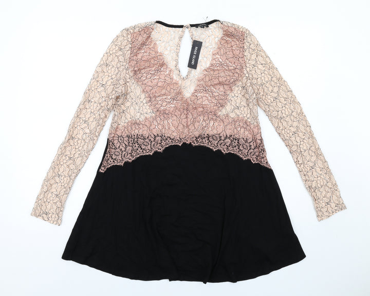 River Island Womens Black Colourblock Polyamide Trapeze & Swing Size 6 V-Neck Pullover