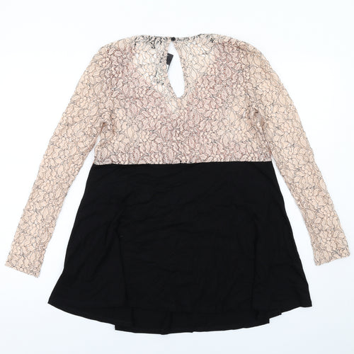 River Island Womens Black Colourblock Polyamide Trapeze & Swing Size 6 V-Neck Pullover
