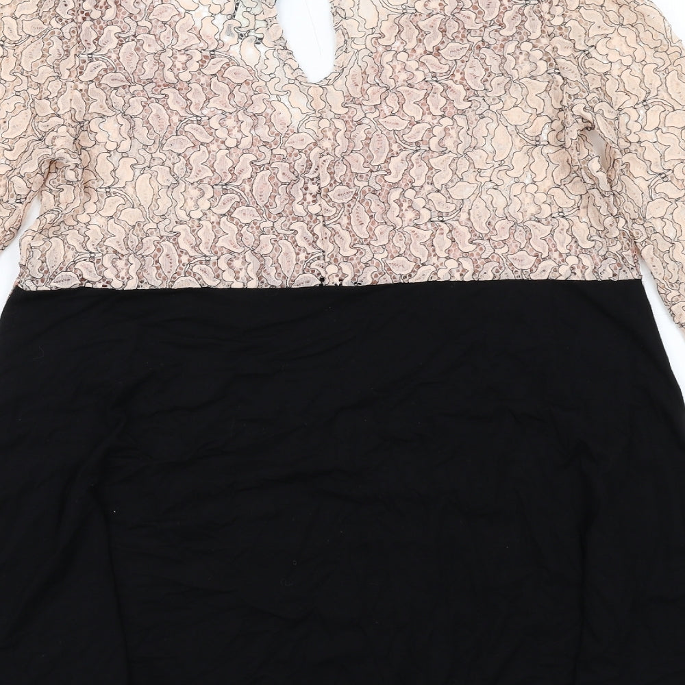 River Island Womens Black Colourblock Polyamide Trapeze & Swing Size 6 V-Neck Pullover