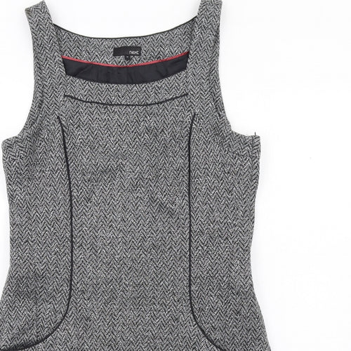 NEXT Womens Grey Herringbone Acrylic Pinafore/Dungaree Dress Size 14 Round Neck Zip