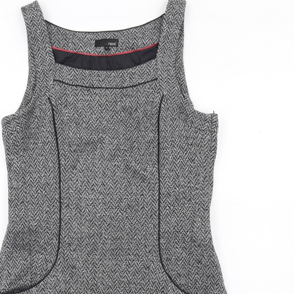 NEXT Womens Grey Herringbone Acrylic Pinafore/Dungaree Dress Size 14 Round Neck Zip