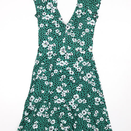 Sosandar Womens Green Floral Viscose A-Line Size 10 V-Neck Pullover