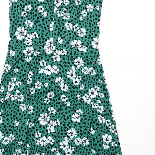 Sosandar Womens Green Floral Viscose A-Line Size 10 V-Neck Pullover