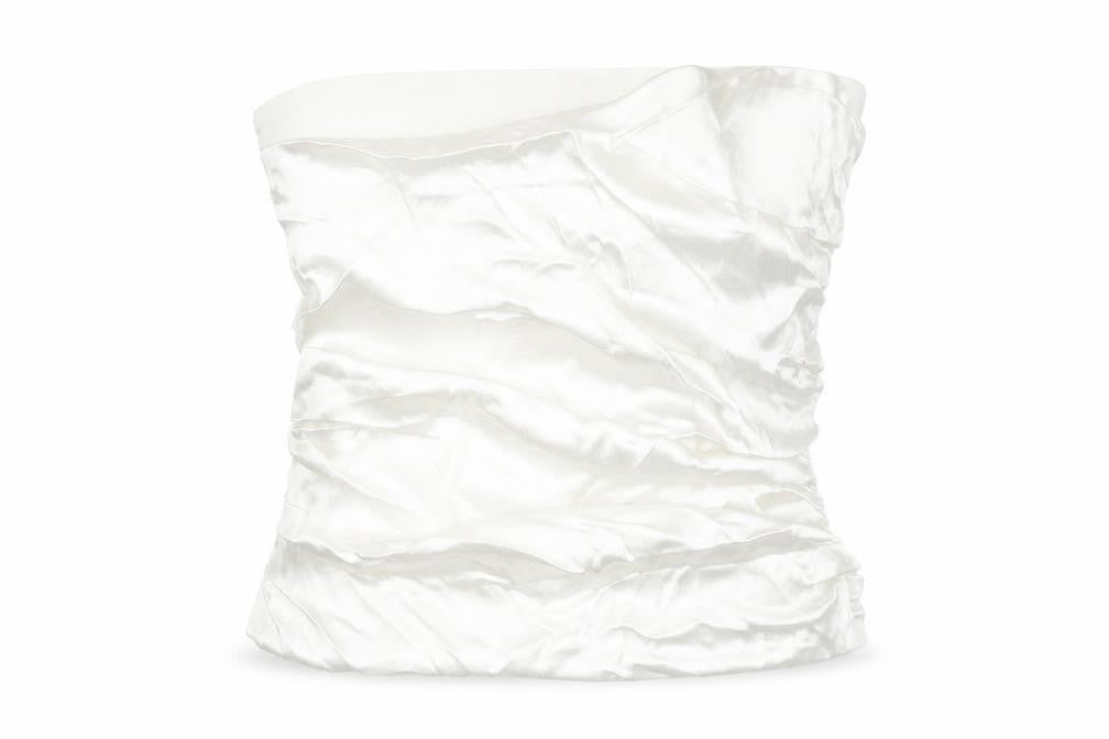Front view of Zara women’s ivory polyester cropped tank, size L, off the shoulder