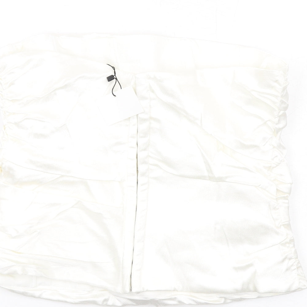 Zara Womens Ivory Polyester Cropped Tank Size L Off the Shoulder